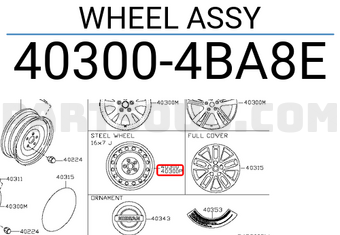 Nissan 403004BA8E WHEEL ASSY