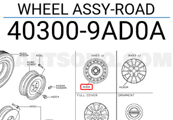 Nissan 403009AD0A WHEEL ASSY-ROAD