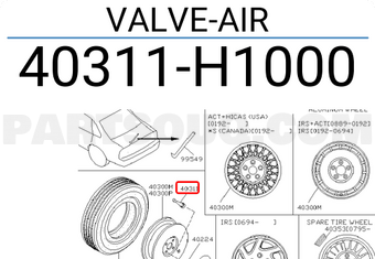 Nissan 40311H1000 VALVE-AIR