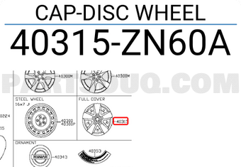 Nissan 40315ZN60A CAP-DISC WHEEL