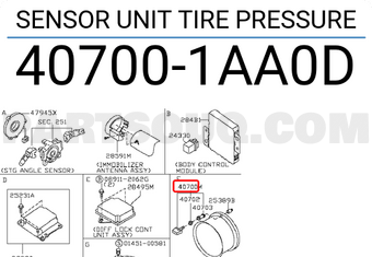 Nissan 407001AA0D SENSOR UNIT TIRE PRESSURE