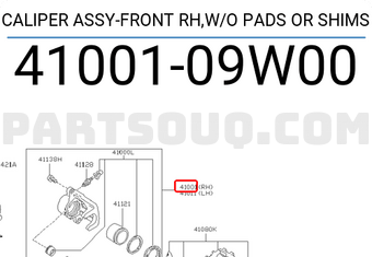Nissan 4100109W00 CALIPER ASSY-FRONT RH,W/O PADS OR SHIMS