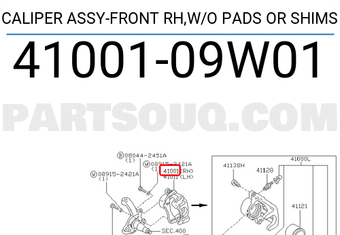 Nissan 4100109W01 CALIPER ASSY-FRONT RH,W/O PADS OR SHIMS