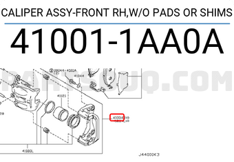 Nissan 410011AA0A CALIPER ASSY-FRONT RH,W/O PADS OR SHIMS