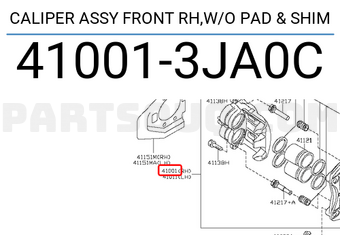 Nissan 410013JA0C CALIPER ASSY FRONT RH,W/O PAD & SHIM
