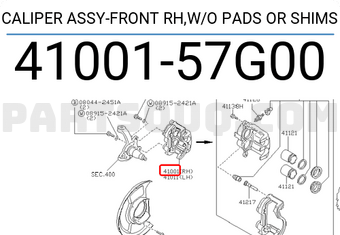 Nissan 4100157G00 CALIPER ASSY-FRONT RH,W/O PADS OR SHIMS