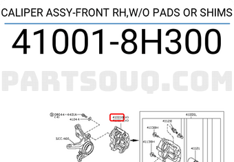Nissan 410018H300 CALIPER ASSY-FRONT RH,W/O PADS OR SHIMS