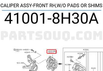 Nissan 410018H30A CALIPER ASSY-FRONT RH,W/O PADS OR SHIMS