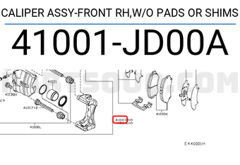 Nissan 41001JD00A CALIPER ASSY-FRONT RH,W/O PADS OR SHIMS