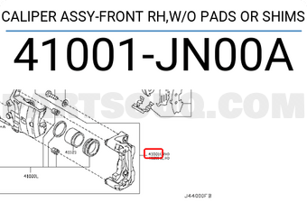 Nissan 41001JN00A CALIPER ASSY-FRONT RH,W/O PADS OR SHIMS