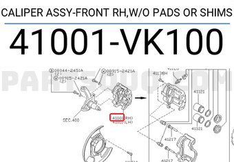 Nissan 41001VK100 CALIPER ASSY-FRONT RH,W/O PADS OR SHIMS
