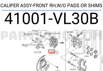 Nissan 41001VL30B CALIPER ASSY-FRONT RH,W/O PADS OR SHIMS