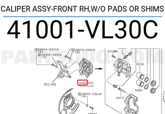Nissan 41001VL30C CALIPER ASSY-FRONT RH,W/O PADS OR SHIMS