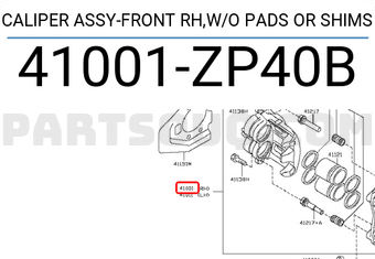Nissan 41001ZP40B CALIPER ASSY-FRONT RH,W/O PADS OR SHIMS