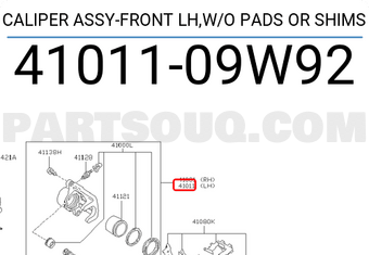 Nissan 4101109W92 CALIPER ASSY-FRONT LH,W/O PADS OR SHIMS