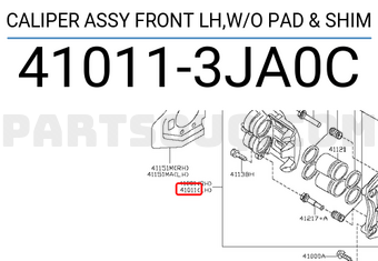 Nissan 410113JA0C CALIPER ASSY FRONT LH,W/O PAD & SHIM