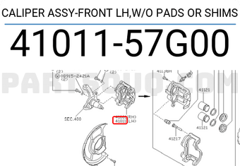 Nissan 4101157G00 CALIPER ASSY-FRONT LH,W/O PADS OR SHIMS