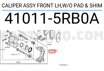 Nissan 410115RB0A CALIPER ASSY FRONT LH,W/O PAD & SHIM