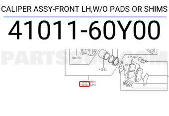 Nissan 4101160Y00 CALIPER ASSY-FRONT LH,W/O PADS OR SHIMS