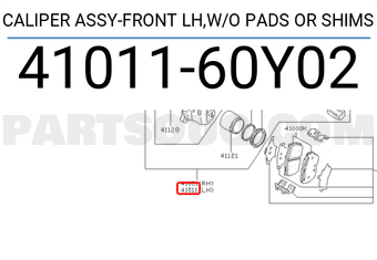Nissan 4101160Y02 CALIPER ASSY-FRONT LH,W/O PADS OR SHIMS