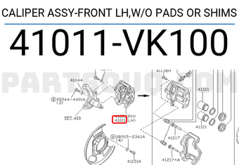 Nissan 41011VK100 CALIPER ASSY-FRONT LH,W/O PADS OR SHIMS