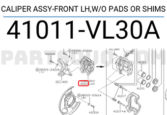Nissan 41011VL30A CALIPER ASSY-FRONT LH,W/O PADS OR SHIMS