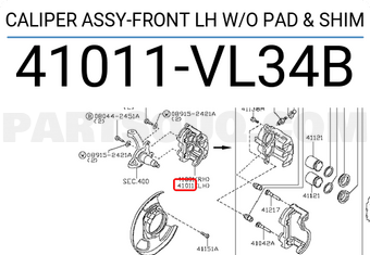 Nissan 41011VL34B CALIPER ASSY-FRONT LH W/O PAD & SHIM
