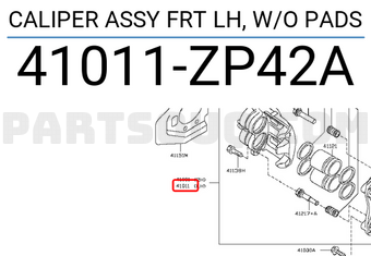 Nissan 41011ZP42A CALIPER ASSY FRT LH, W/O PADS