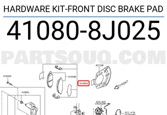 Nissan 410808J025 HARDWARE KIT-FRONT DISC BRAKE PAD
