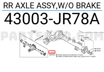 Nissan 43003JR78A RR AXLE ASSY,W/O BRAKE