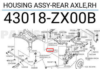 Nissan 43018ZX00B HOUSING ASSY-REAR AXLE,RH