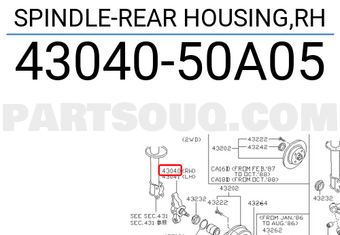 Nissan 4304050A05 SPINDLE-REAR HOUSING,RH