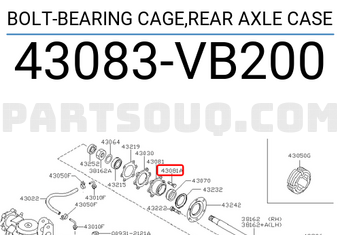 Nissan 43083VB200 BOLT-BEARING CAGE,REAR AXLE CASE