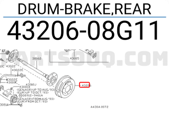 Nissan 4320608G11 DRUM-BRAKE,REAR