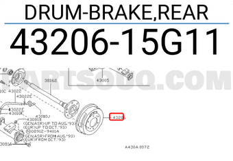 Nissan 4320615G11 DRUM-BRAKE,REAR