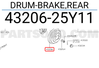 Nissan 4320625Y11 DRUM-BRAKE,REAR