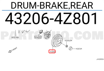 Nissan 432064Z801 DRUM-BRAKE,REAR