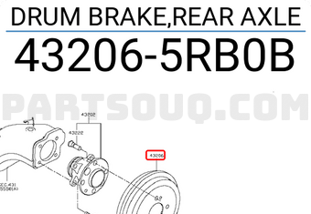 Nissan 432065RB0B DRUM BRAKE,REAR AXLE