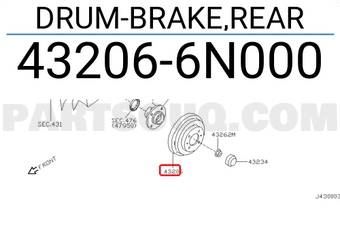 Nissan 432066N000 DRUM-BRAKE,REAR