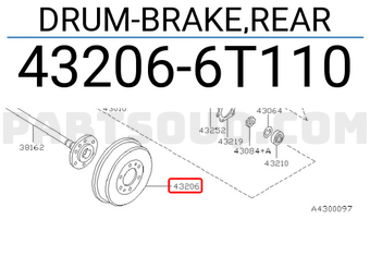 Nissan 432066T110 DRUM-BRAKE,REAR