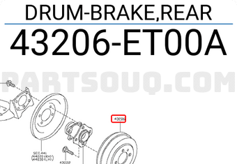 Nissan 43206ET00A DRUM-BRAKE,REAR