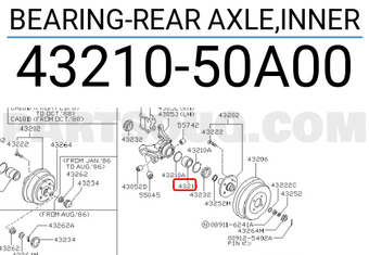 Nissan 4321050A00 BEARING-REAR AXLE,INNER