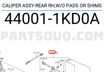 Nissan 440011KD0A CALIPER ASSY-REAR RH,W/O PADS OR SHIMS