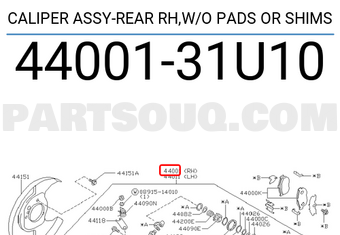 Nissan 4400131U10 CALIPER ASSY-REAR RH,W/O PADS OR SHIMS
