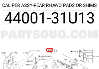 Nissan 4400131U13 CALIPER ASSY-REAR RH,W/O PADS OR SHIMS
