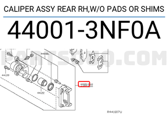 Nissan 440013NF0A CALIPER ASSY REAR RH,W/O PADS OR SHIMS