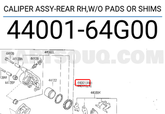Nissan 4400164G00 CALIPER ASSY-REAR RH,W/O PADS OR SHIMS