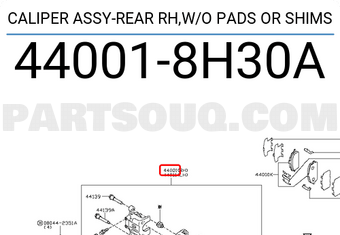 Nissan 440018H30A CALIPER ASSY-REAR RH,W/O PADS OR SHIMS