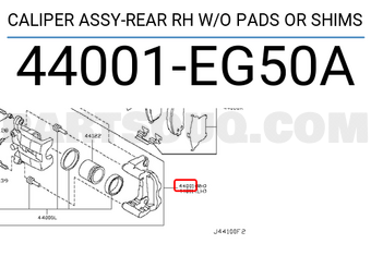 Nissan 44001EG50A CALIPER ASSY-REAR RH W/O PADS OR SHIMS
