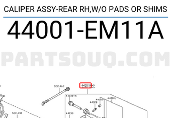Nissan 44001EM11A CALIPER ASSY-REAR RH,W/O PADS OR SHIMS